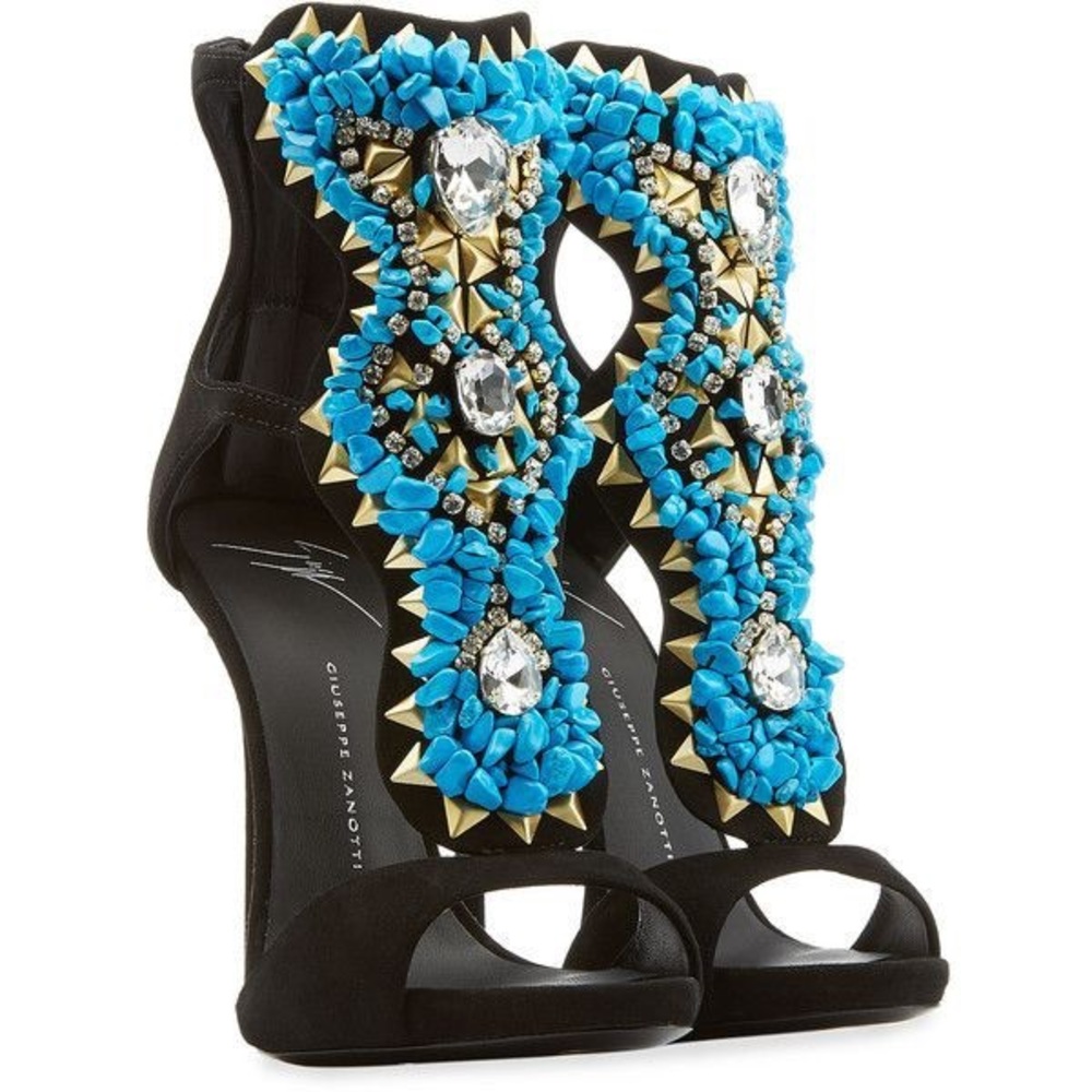 Giuseppe Zanotti Turquoise Suede Embellished heel
